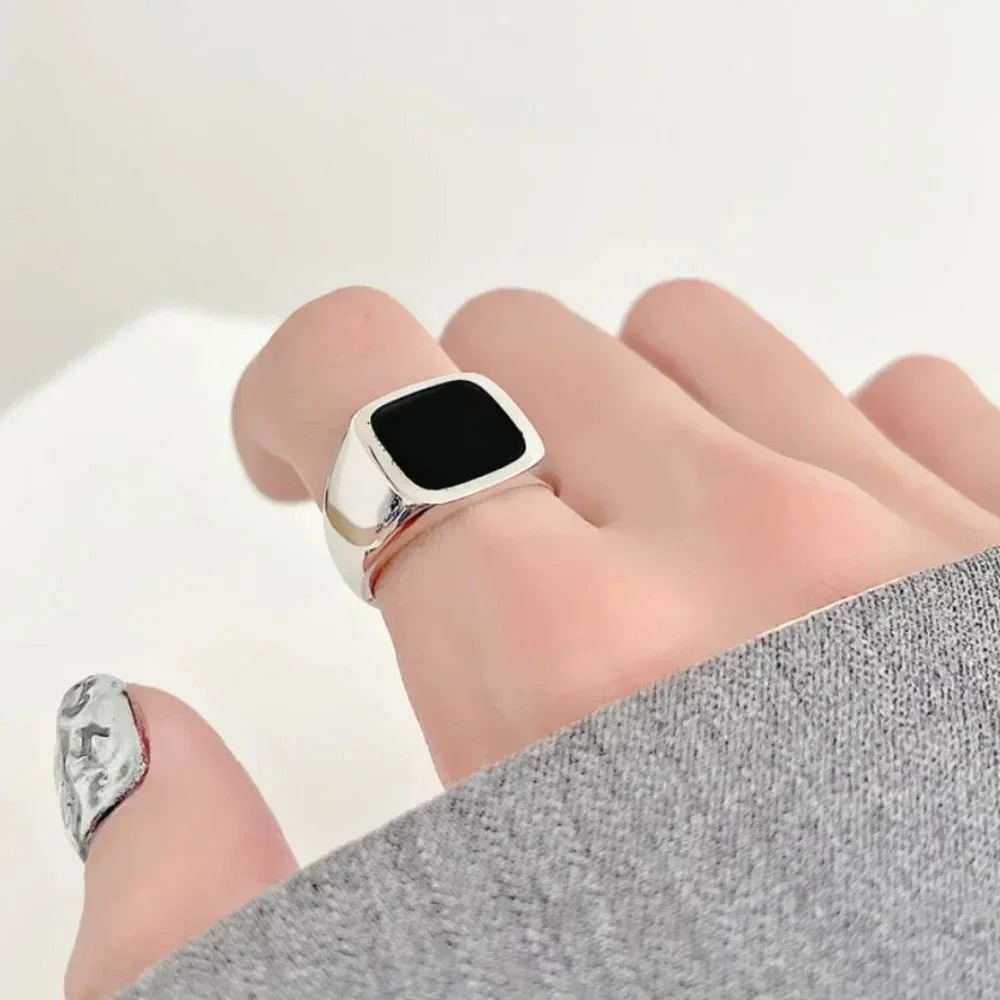 925 Sterling Silver Black Square Signet Ring